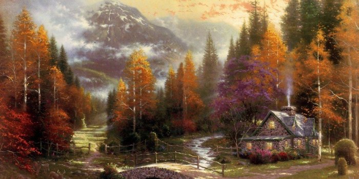 1024x768 Charming Cottages & Gardens - Thomas Kinkade Art Painting Wallpapers