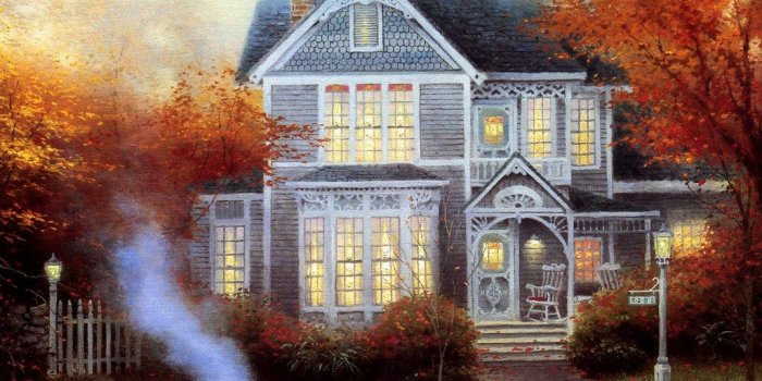 1024x768 Charming Cottages & Gardens - Thomas Kinkade Art Painting Wallpapers