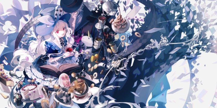 1332x850 Wallpaper anime, art, Alice, girl, sweets, Hatter, Alice in chedes