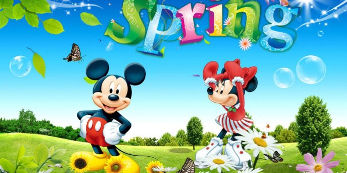 1680x1050 Mickey Mini Spring Game Dancing Flowers Flight Of Butterflies Green