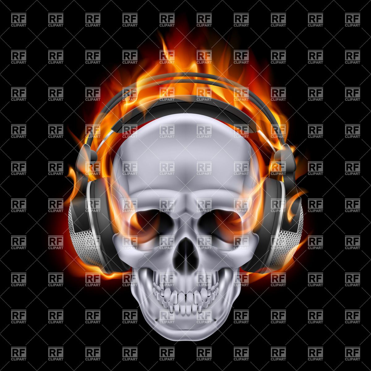 1200x1200 Free download Flaming skull in headphones on black background 27640