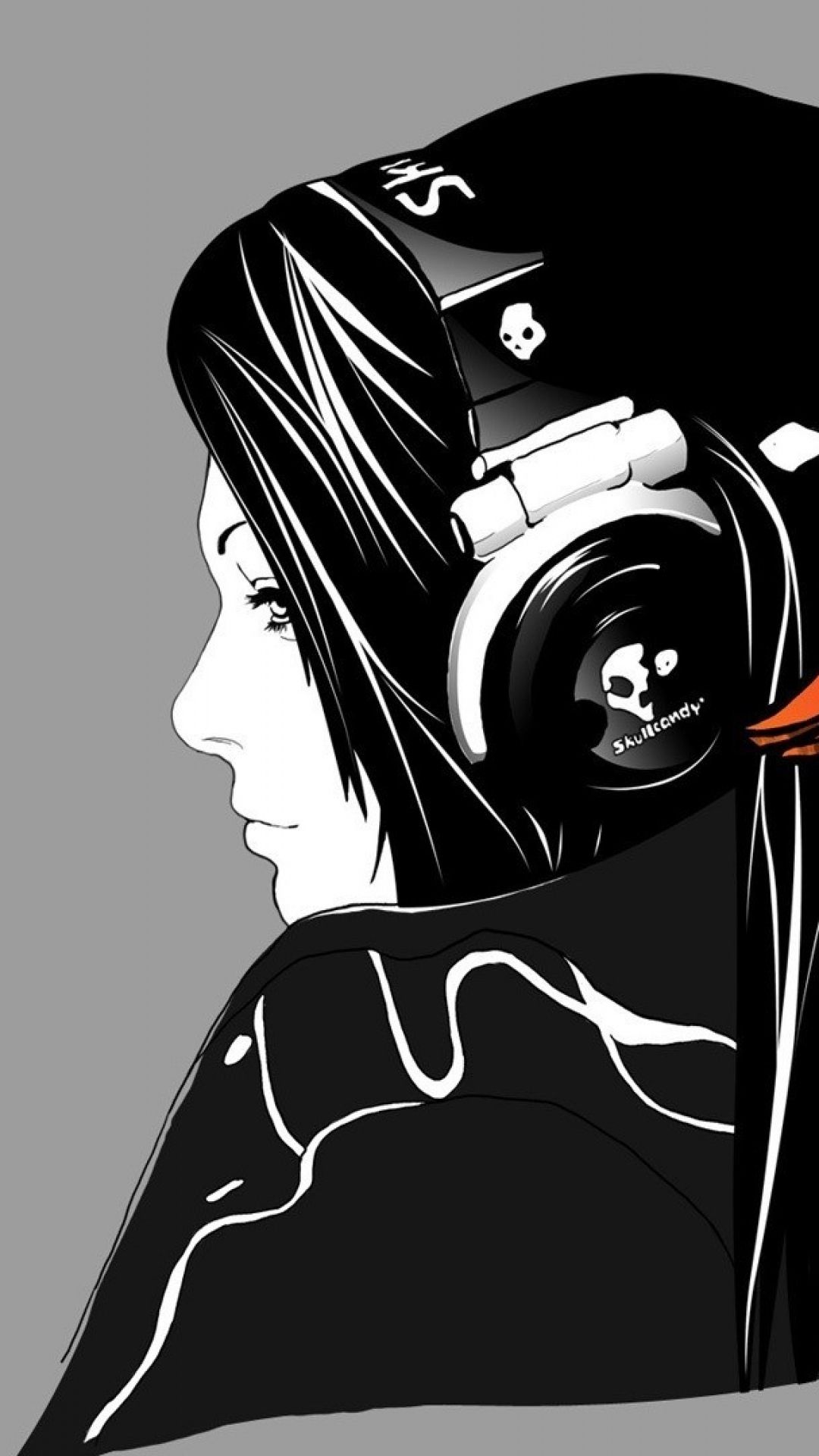 1080x1920 Minimal Girl Skull Headphones Music Android Wallpaper free download