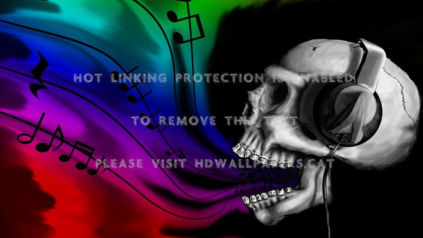 1366x768 rock the house skull headphones rainbow