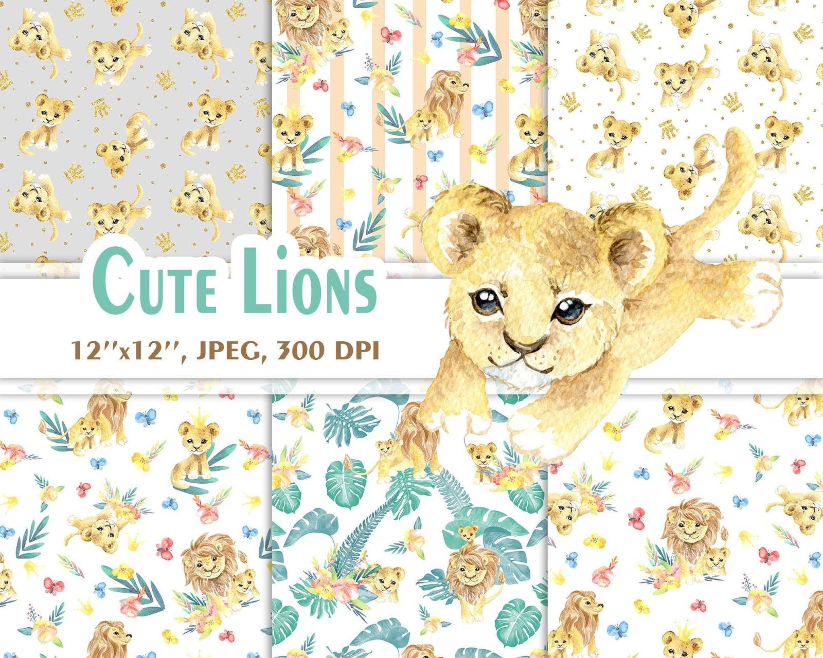 2000x1600 Lion king simba digital paper, Cute animals paper, Seamless Paper for  printing on fabric, paper or Wallpaper