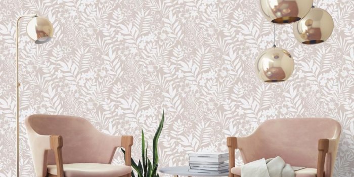 1000x1000 Leaf and Flower Floral Trail | Metallic Rose Gold & Matte White Wallpaper
