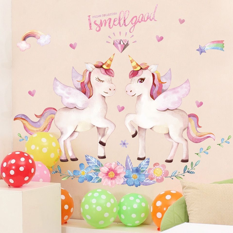 960x960 US $2.85 |Cute Unicorn Flamingo Wall Stickers for Kids Rooms Girls Bedroom  Decor DIY Poster Cartoon Animal Wallpaper Stickers on the Wall-in Wall