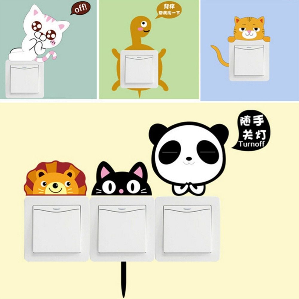 1000x1000 US $1.18 17% OFF|11 Pcs/Set Cartoon Animal Panda Lion Frog Cat Switch  Sticker Cute Living Room Wall Sticker Kids Bedroom Decal Wallpaper-in  Wallpapers