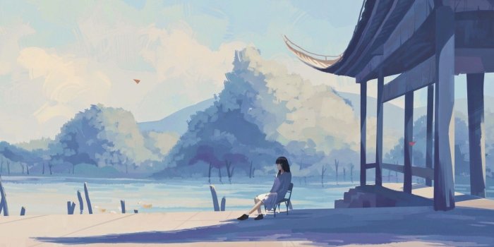 1366x768 Download 1366x768 Lonely Anime Girl, Lake, Pastel Colors, Shadow