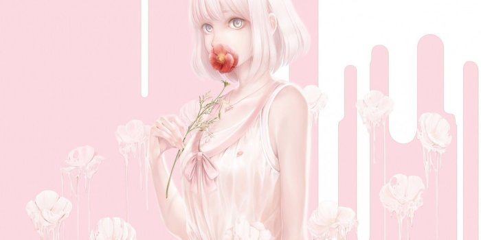 1366x768 Download 1366x768 Anime Girl, Pastel Colors, Flower, Short Hair