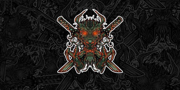 1332x850 Wallpaper fire, dragon, minimalism, fire, swords, minimalism, dragon