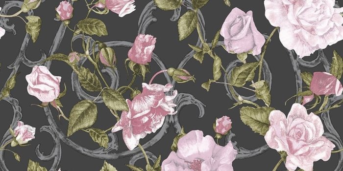1000x1000 Muriva Rose Trellis Floral Wallpaper Black / Pink (135501)