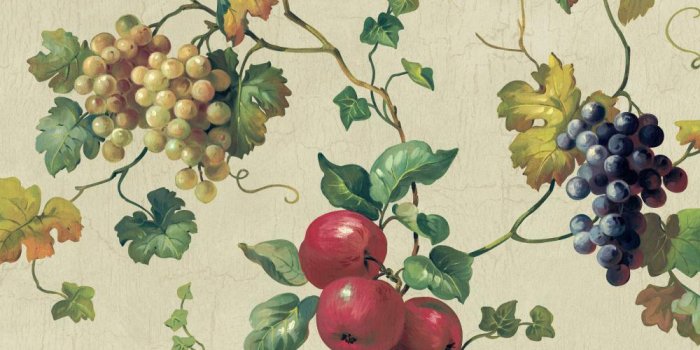 1000x1000 Kitchen & Bath Fruit & Ivy Wallpaper KH7095 in Red, Peach, and Tan
