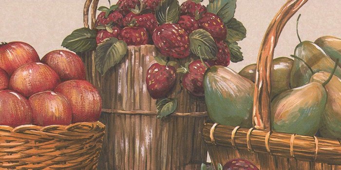 1500x1248 Fruit and Berry Baskets on Kitchen Table Beige Wallpaper Border