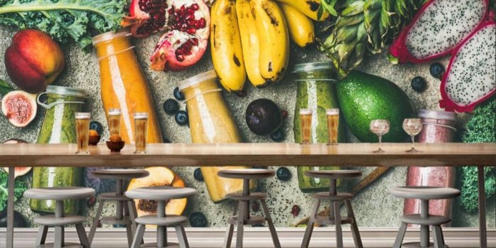 1000x800 US $26.0 |papel de parede Juice Fruit Avocado Bananas Food photo  wallpaper,restaurant bar living room bar TV sofa wall kitchen 3d mural-in  Wallpapers