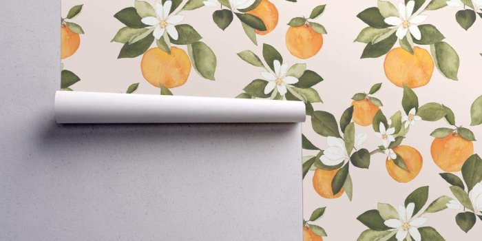 1024x1024 Peel-and-Stick Removable Wallpaper - Oranges Summer Fruit Kitchen Decor  Citrus Oranges Spring Fruit Pink by Mintpeony - 24in x 108in Woven Textured 
