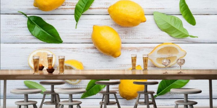 1000x800 US $29.0 |Lemons Food photo Leaf fruit 3d wallpaper mural papel de parede  for living room kitchen wall papers home decor restaurnat cafe-in  Wallpapers