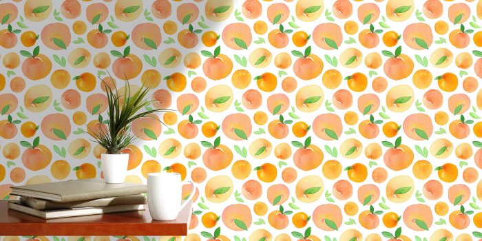 2682x2016 Orange Wallpaper Fresh Watercolor Wall paper Self Adhesive Removable Wall  Mural for kitchen, Fruit Wallpaper Floral Wallpaper CC075