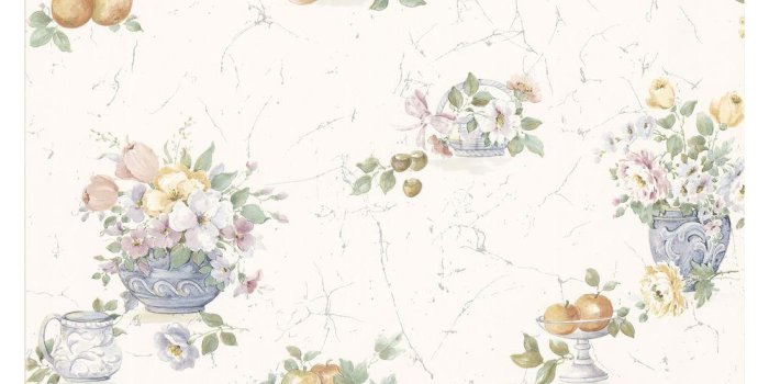 1000x1000 Kitchen and Bath Resource II White Fruit And Floral Wallpaper Sample