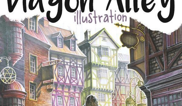 600x1317 Diagon Alley, Hogwarts shopping, best friend gift, HP illustration