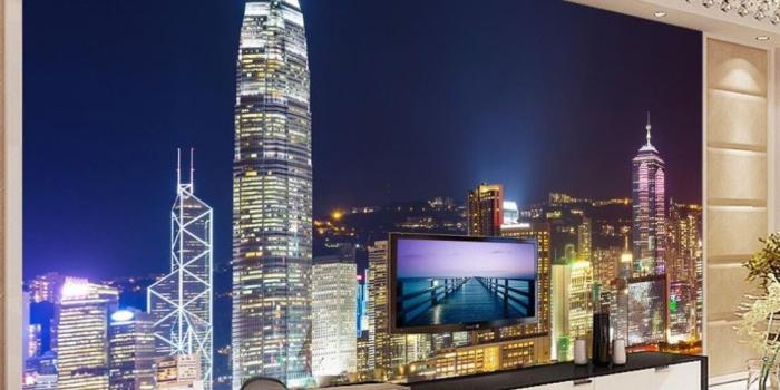 1000x814 US $34.0 |3d wallpaper Bright lights Hong Kong night view living room  background wall photo 3d wallpaper customized wallpaper for walls-in  Wallpapers