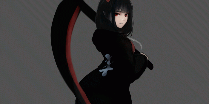 1920x1200 5083828 Girl, Black Hair, Red Eyes, Scythe, Original (Anime), Anime