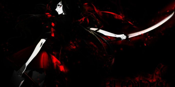 1680x1050 blood, katana, weapons, red eyes, anime, Blood-C, anime girls