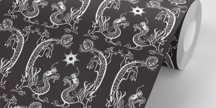 3000x3000 Wallpaper Asian Dragon Japanese with Floral Wallpaper Black Pattern Peel &  Stick - Repositionable