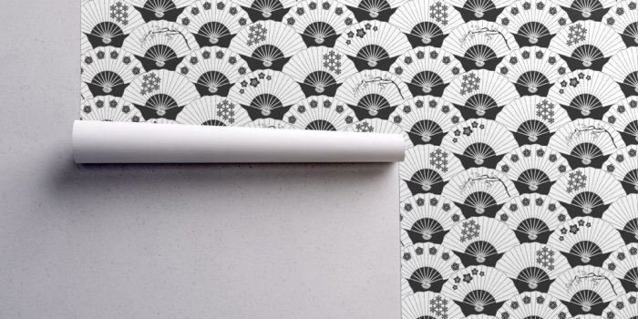 1024x1024 Japanese Fans Black and White Pattern on Isobar by pinkowlet
