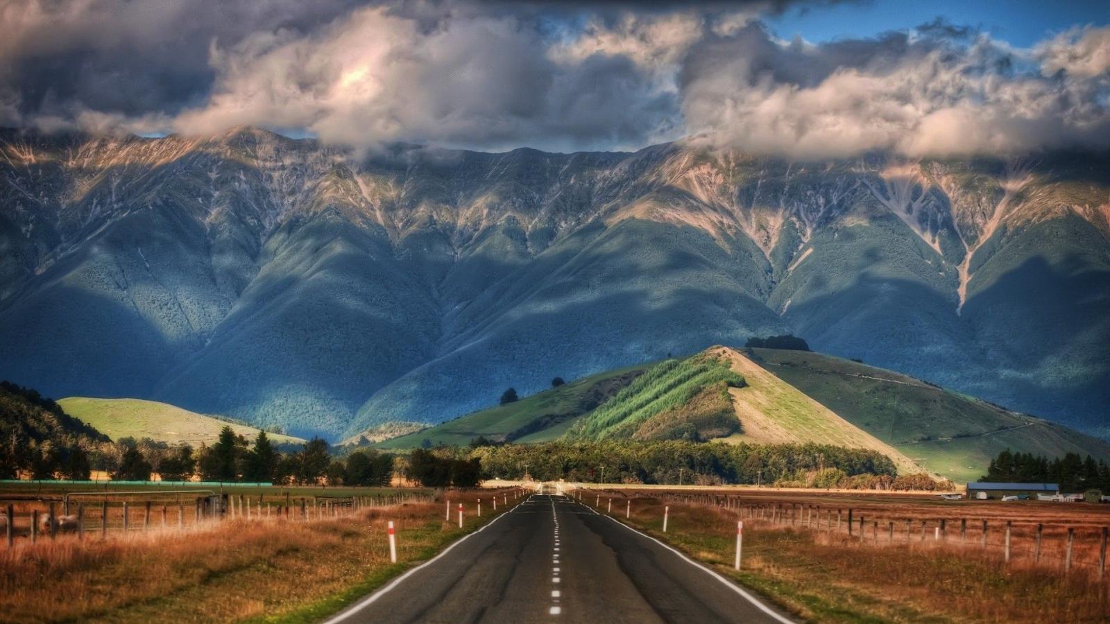 1920x1080 nature, Landscape, New Zealand, Mountain, Clouds, Hill, Trees, Road