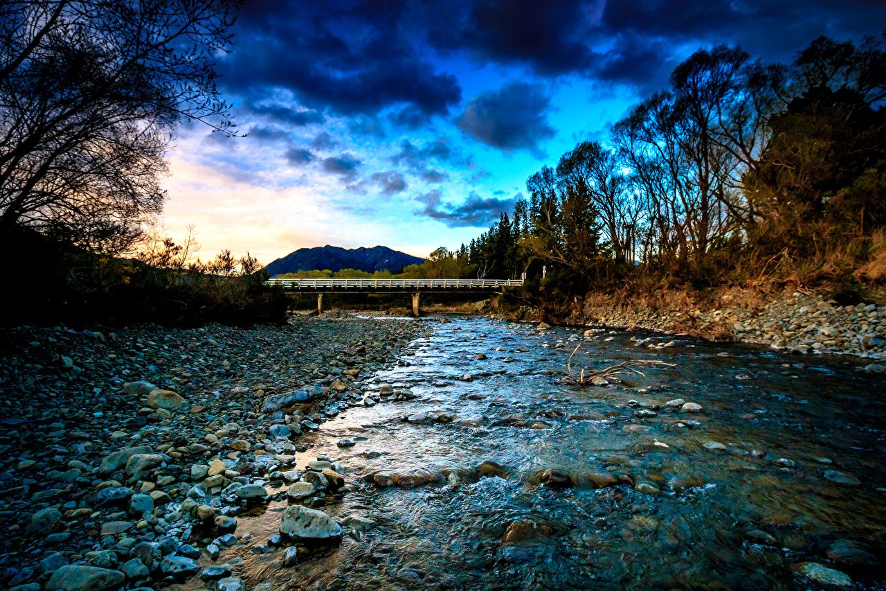 1280x853 Wallpaper New Zealand Nature Bridges Rivers Stones Evening Clouds