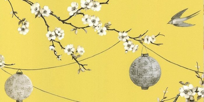 1300x1300 Details about CHINESE GARDEN WALLPAPER CHERRY BLOSSOM TRAILS LANTERNS -  ARTHOUSE YELLOW 695401