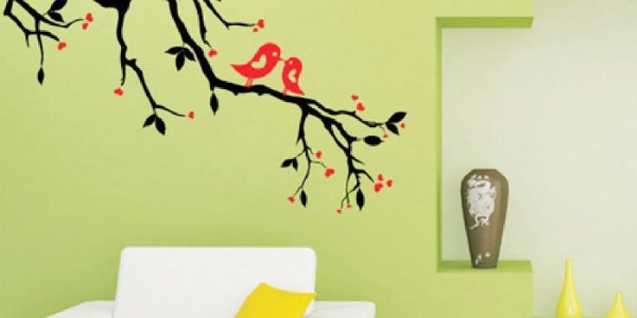 1000x1000 Tree Branch Love Birds Cherry Blossom Wall Decor Decals Removable  Decorative Wall Art Mural Poster Stickers for Living Room TV Background
