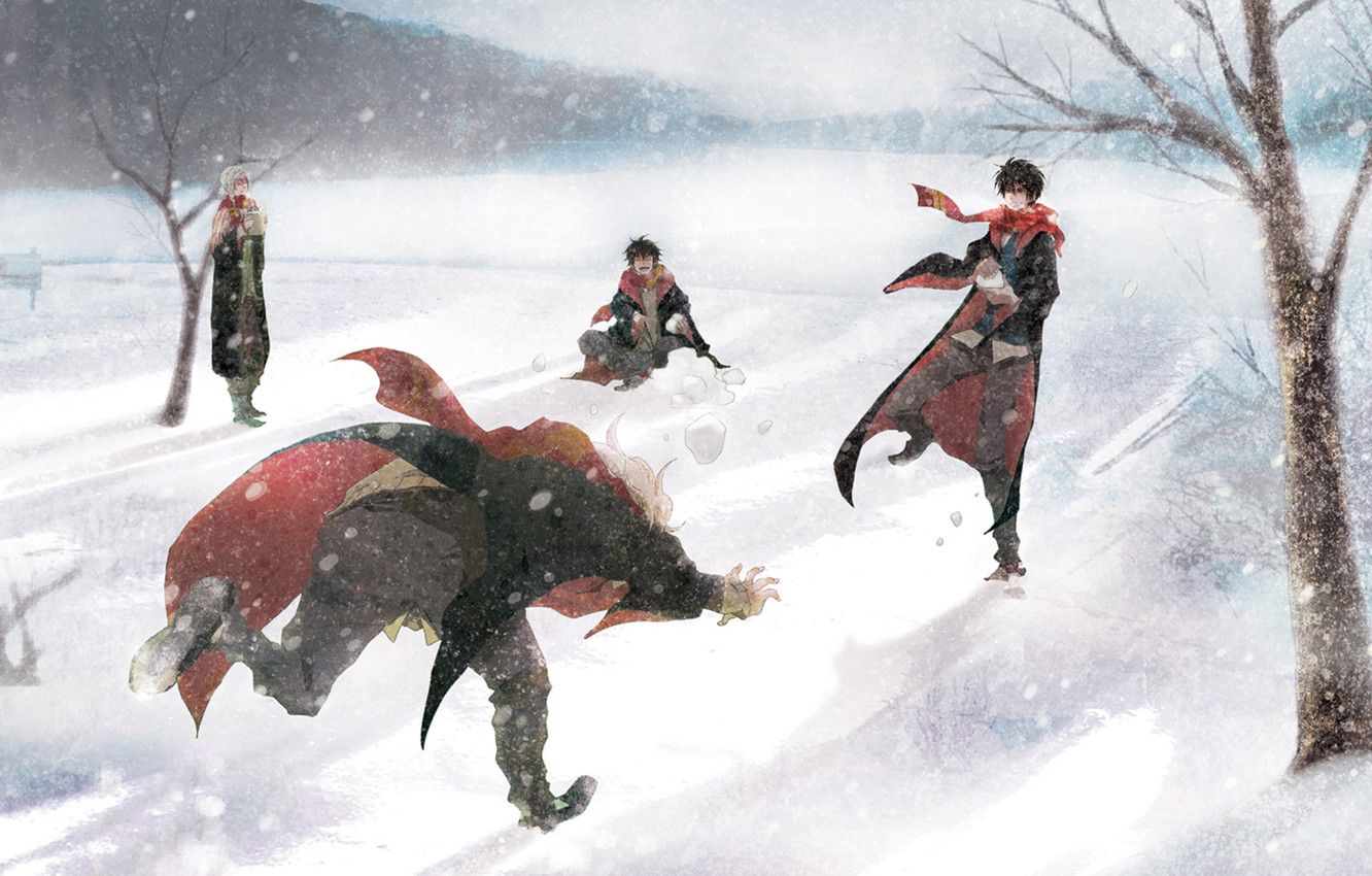 1332x850 Wallpaper winter, snow, guys, Harry Potter, fan art, looters
