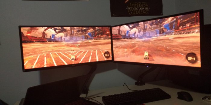 4032x3024 Rocket League + dual Ultrawide monitors + horizontal splitscreen +