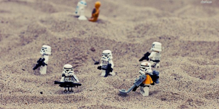 1366x768 Lego Stormtroopers in the sand wallpaper - Funny wallpapers - #26569