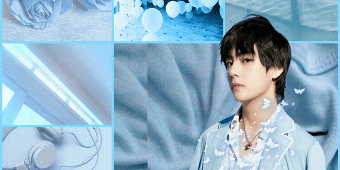 1024x768 Taehyung Lightblue aesthetic collage bts...