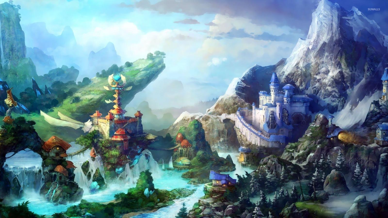 1920x1080 Waterfall city wallpaper - Fantasy wallpapers - #18626