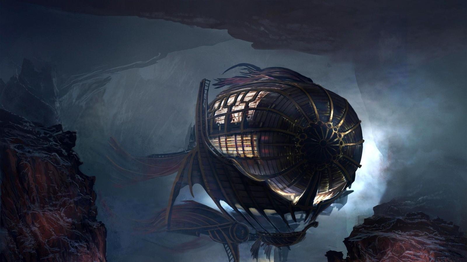 1920x1080 4594273 #cave, #rock, #digital art, #nature, #aircraft, #concept art