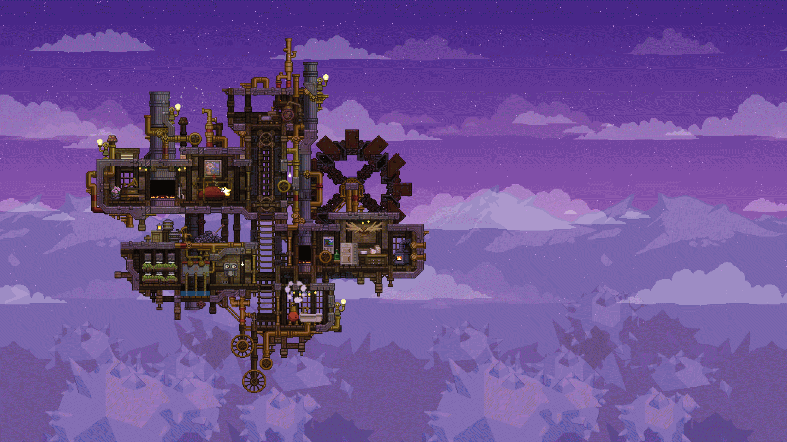 2126x1196 BOTW] Drifting Copper - Steampunk Floating House. : starbound