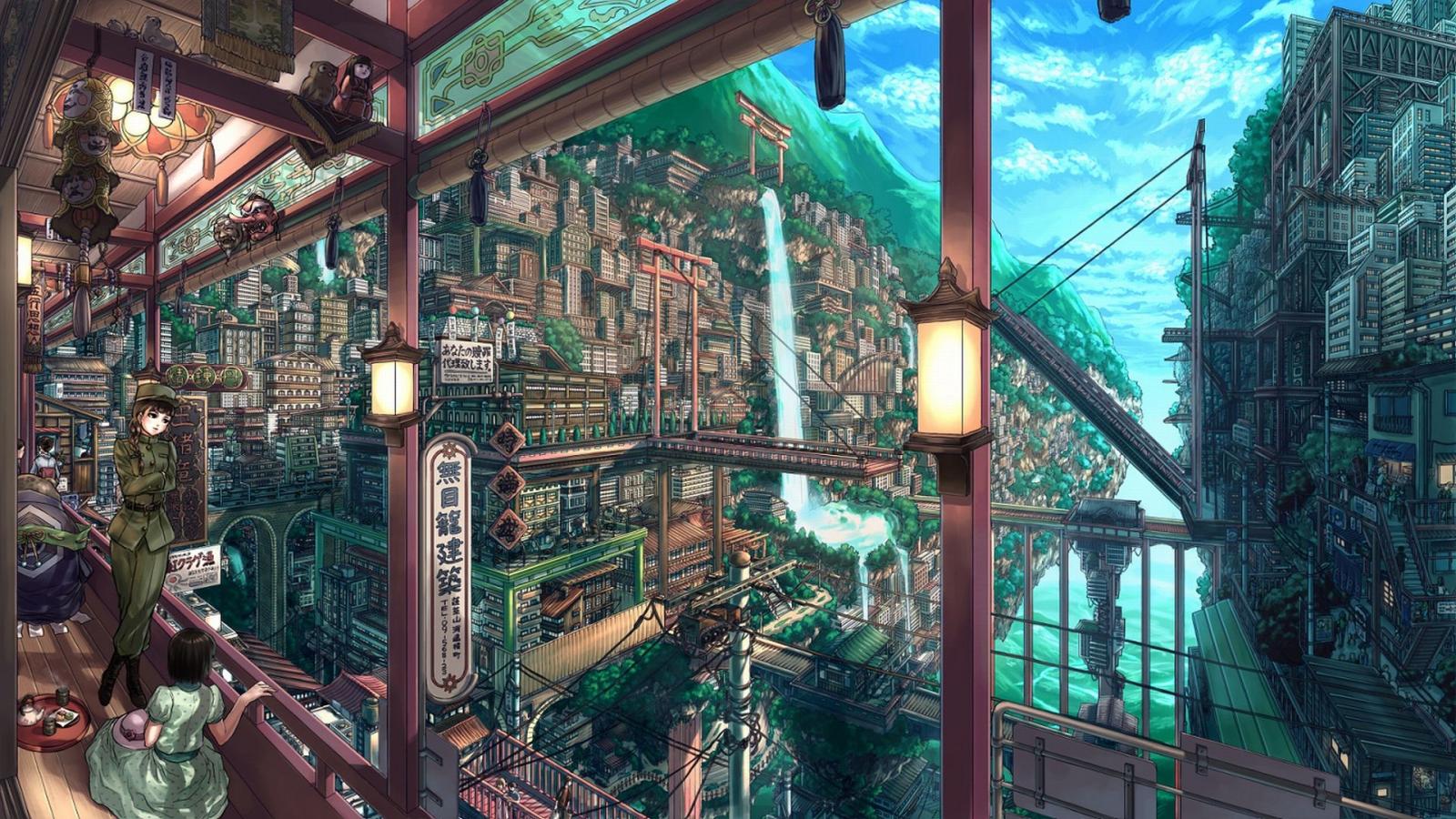 1920x1080 Anime city backgrounds Gallery