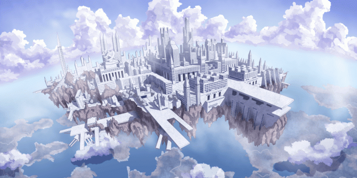 1280x800 4575178 #floating island, #clouds, #building, #sky, #Pixiv Fantasia
