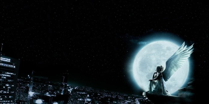 1600x1200 City angel moon girl wing beautiful long hair woman wallpaper