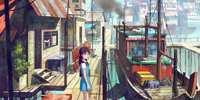 1654x1240 brunettes, landscapes, cityscapes, dress, floating, smoke, houses