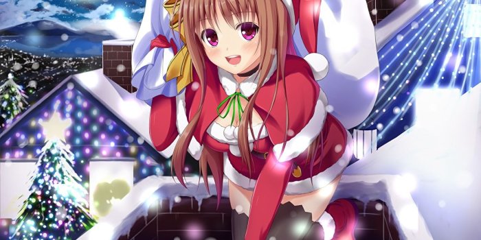 1245x1024 Images New year Girls Anime Winter hat Moon night time Glance