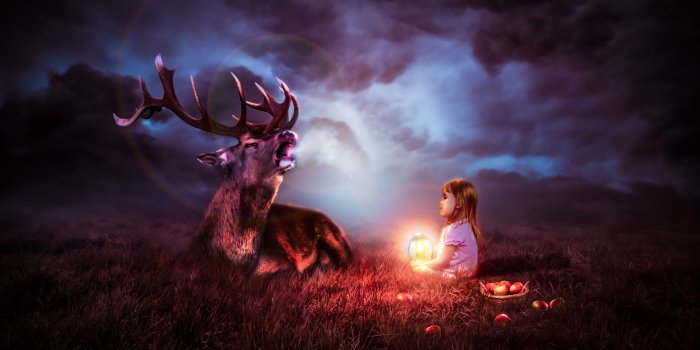 7166x3992 Angel Moon Winter Wallpaper