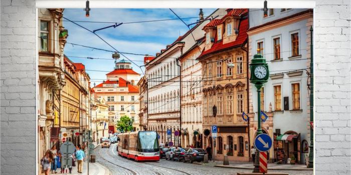 1426x1176 CSFOTO 8x6ft Background for Prague Street Tram Photography Backdrop Tramway  Streetcar Old Architecture Famous Gothic Historical House Holiday Vacation 