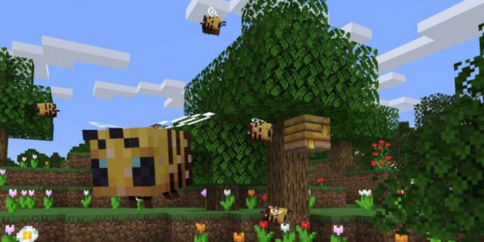 1280x720 Minecraft Java Edition update adds friendly bees, hives, and honey