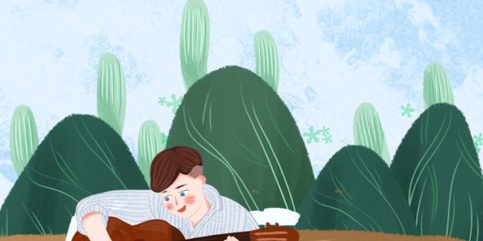 960x1390 Couple Playing Guitar Cute Cartoon Background Outdoors, Couple