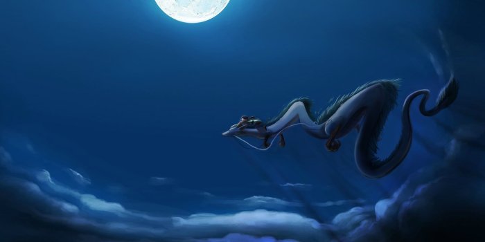 2304x1440 Flying serpent under full moon digital wallpaper HD wallpaper