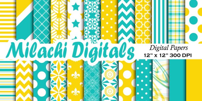 1500x1500 Turquoise and yellow digital paper, baby shower scrapbook papers, birthday  wallpaper, chevron background - M485